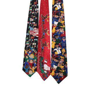 Vintage Save The Children Dad Neckties 3 Total, Dads, Our World, Christmas Ho Ho